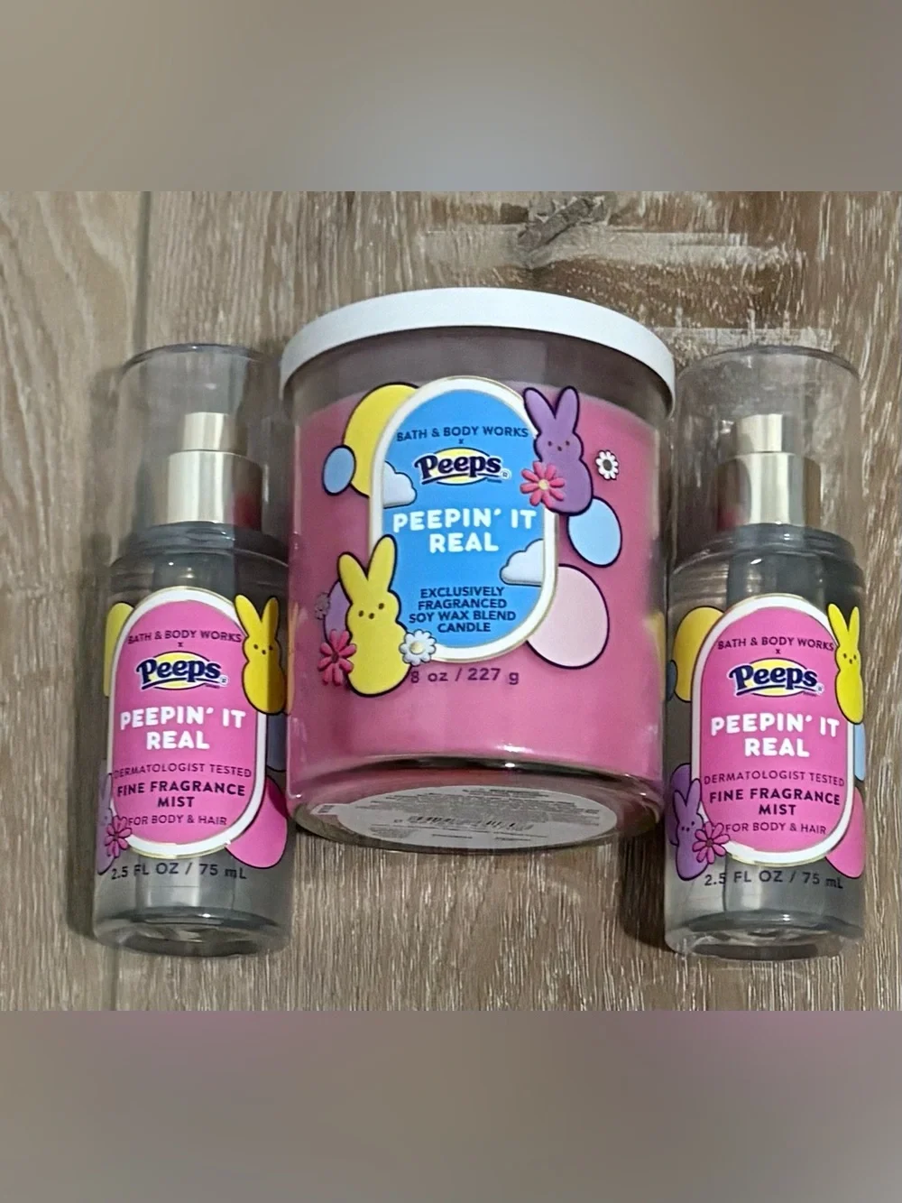 BATH & BODY WORKS PEEPS - PEEPIN IT REAL - MIST ( 2 ) 2.5 Oz. & 8 Oz. CANDLE NEW